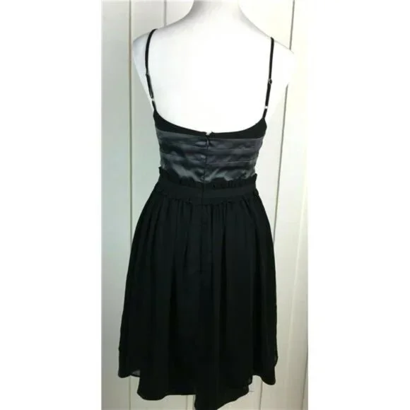 BCBGeneration Full Skirt Bustier Dress Black Smoke Satin Fit Flare Pockets XS l - Picture 4 of 8